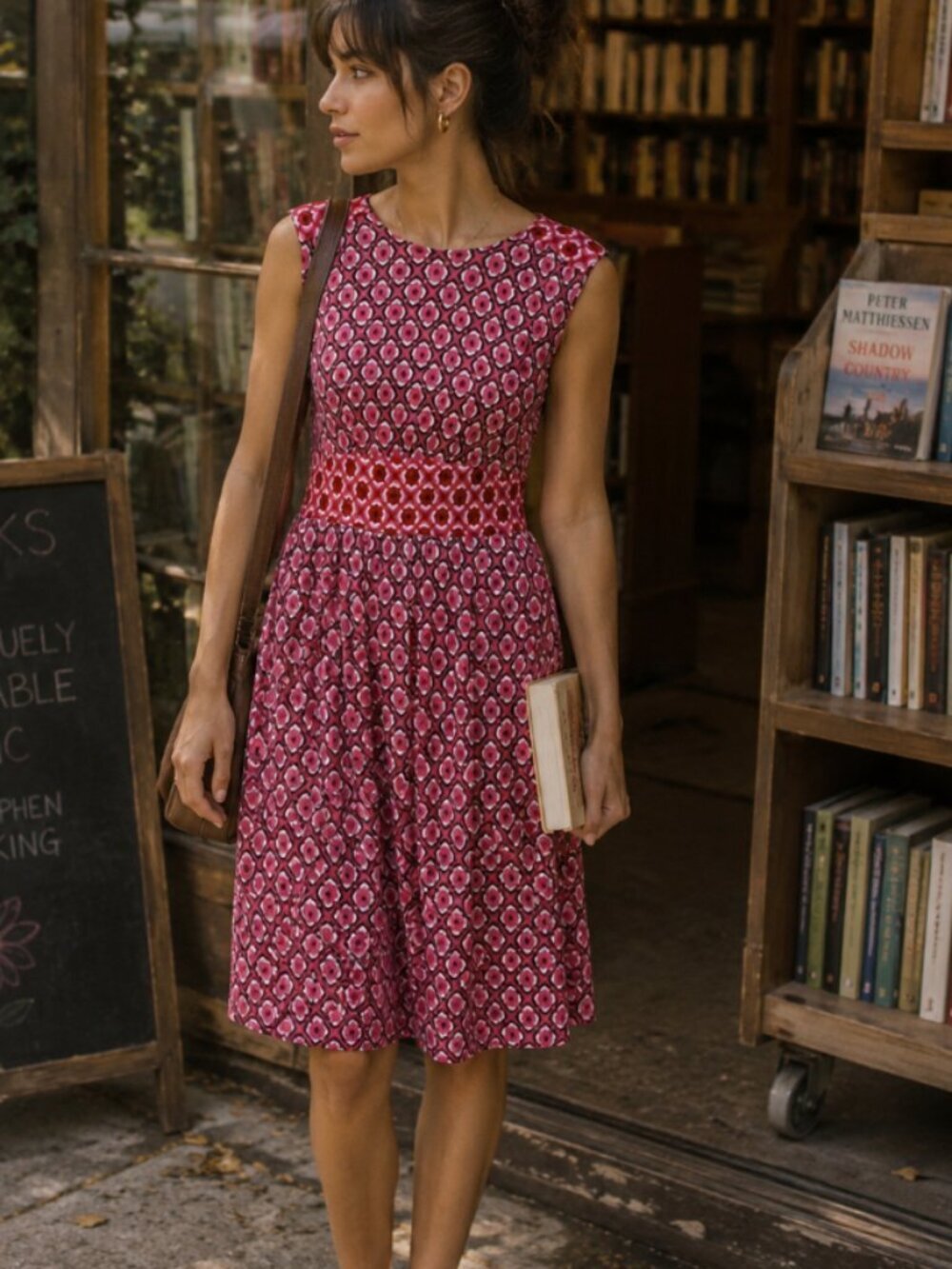 Boden Thea Sleeveless Short Sleeve Dress Sangria Sunset Geo Pome 8 Mod Retro